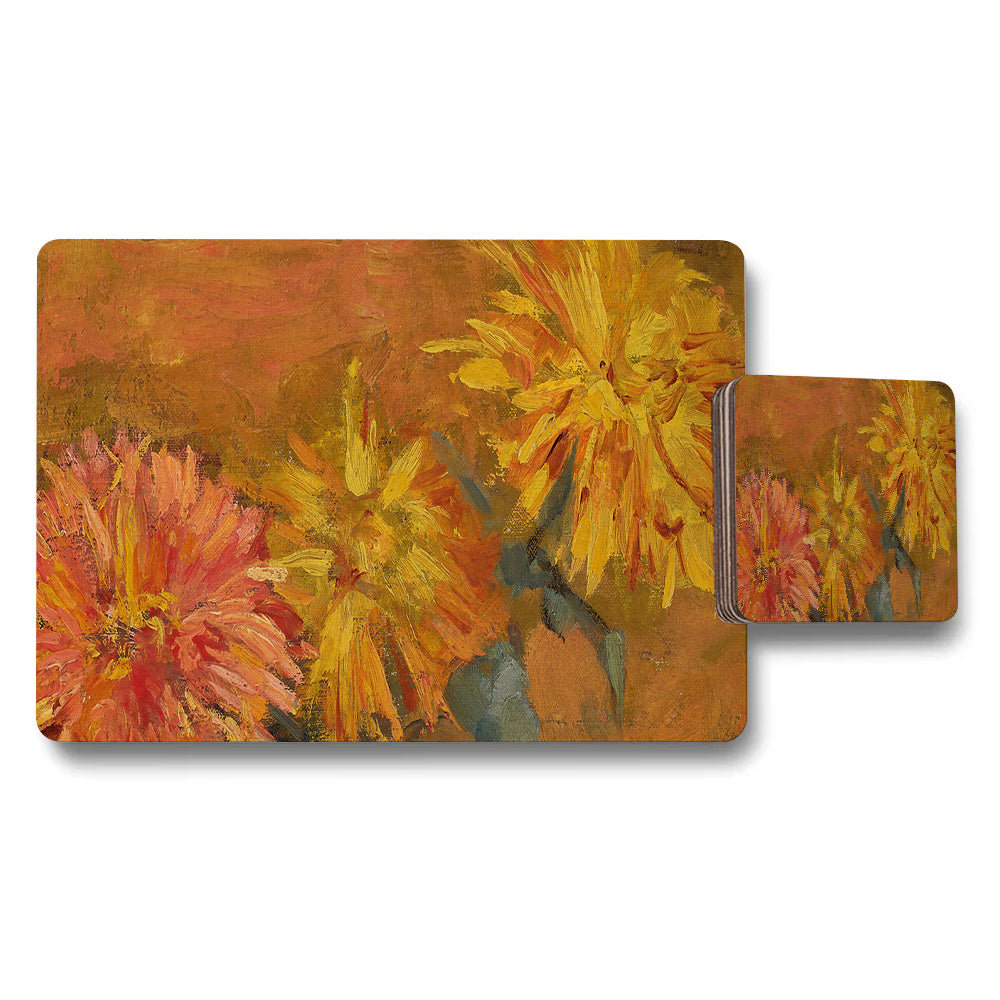 Autumn Floral Placemat and Coaster Set Orange Yellow Art Print