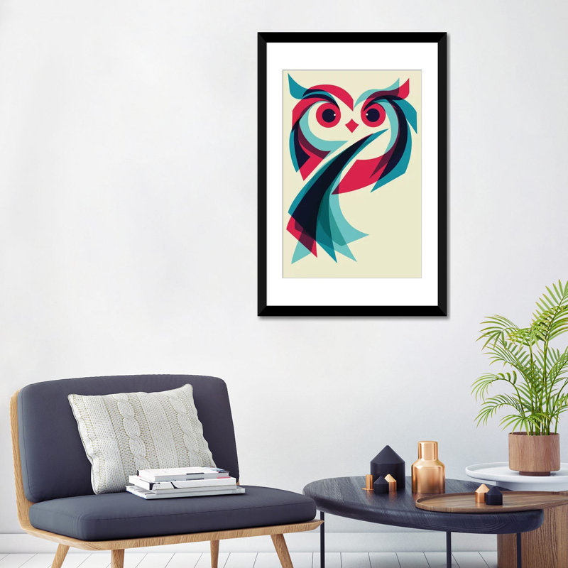 « hibou », impression sur toile tendue, H 24 po x l 16 po x P 1 po, Papier beaux-arts encadré noir, Blanc