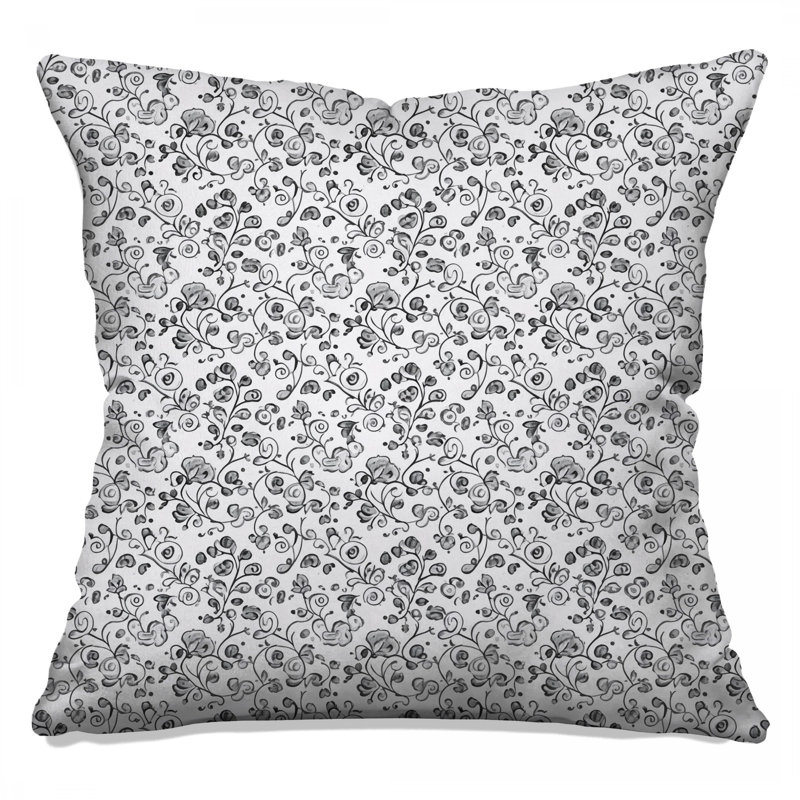 Coussins décoratifs noirs à double motif floral, 16 x 16 pouces