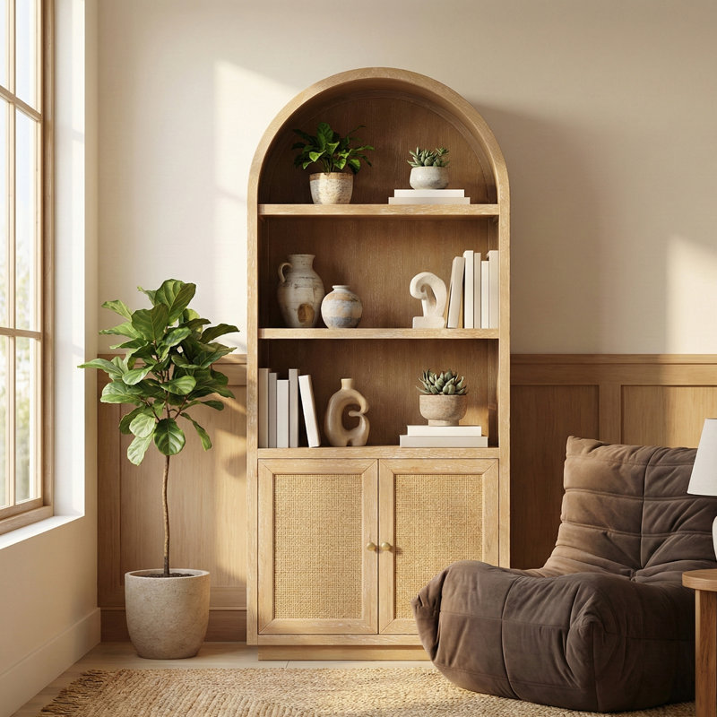 Botanical Natural Oak Veneer And Solid Wood Bookcase, Natural