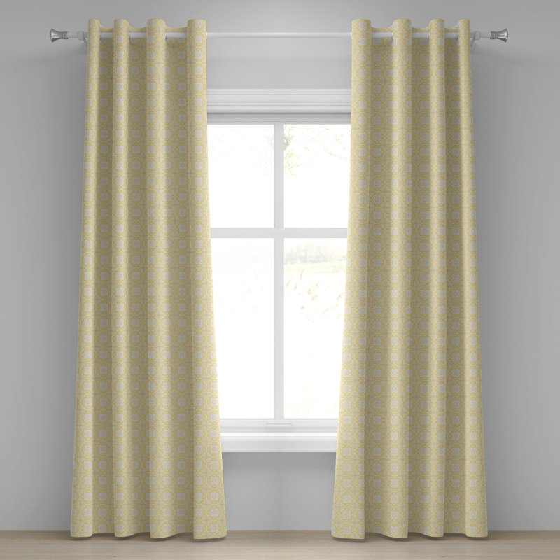 Rideau décoratif à deux panneaux avec œillets East Urban Home, 50 po, jaune moutarde et blanc, L 50 po x L 120 po