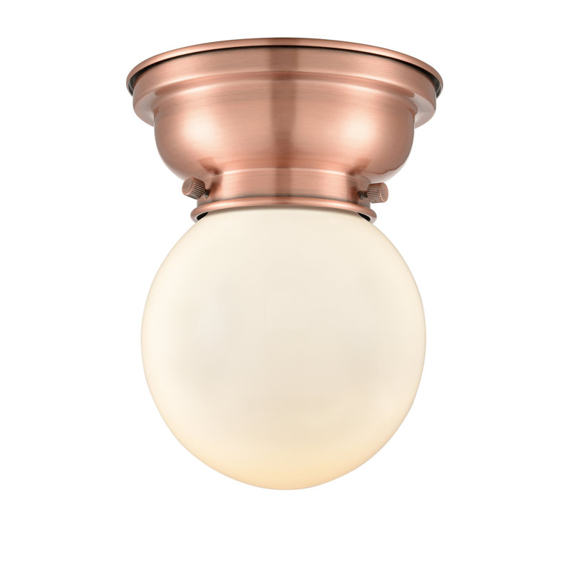 Plafonnier encastré en verre Lorri, Blanc mat, Ampoule non incluse, Cuivre antique