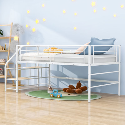 Anylia Twin Metal Loft Bed With Storage Stairs