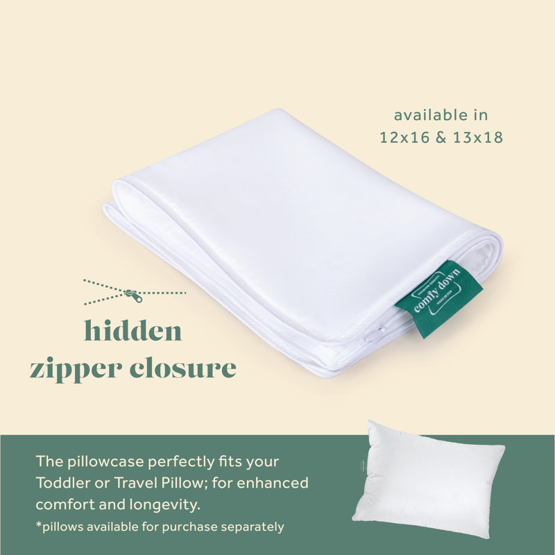 Comfydown Pillowcase For Toddler & Travel Pillows Breathable, 100% Cotton, 400-thread Count, Zipper Closure - 13"x18"