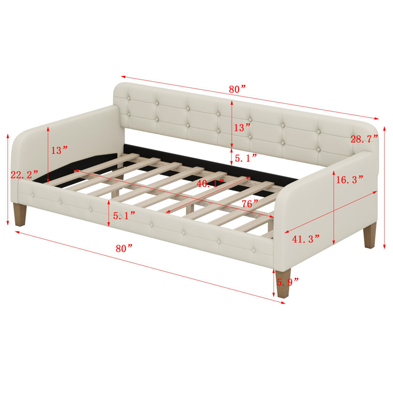 Upholstered Daybed With 4 Support Legs, Beige