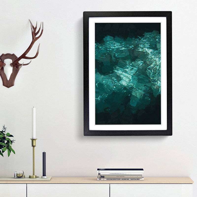 Aqua Green Ripple in Abstract - Picture Frame Graphic Art Print, 36cm H x 27cm W x 2cm D, Black Framed
