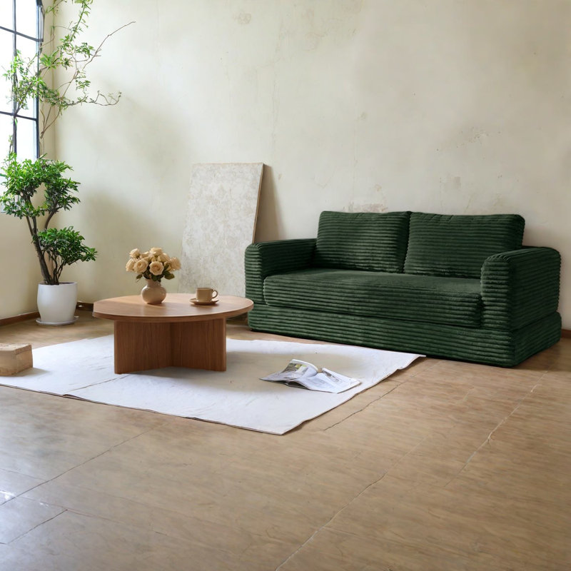 Canapé-lit convertible à compression, 140 cm (55 pouces) en velours côtelé, vert moderne