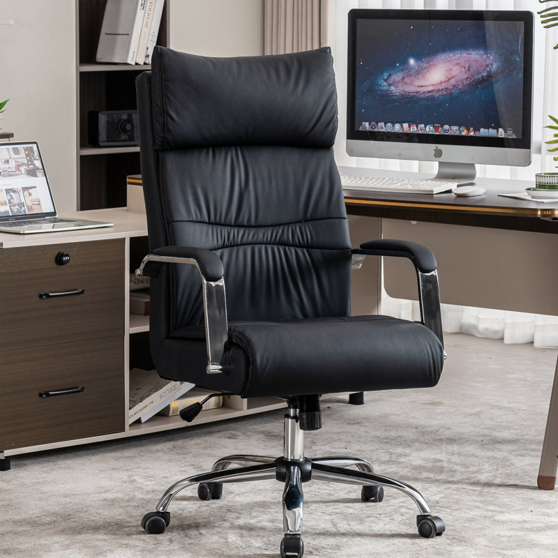 Fauteuil de direction ergonomique capitonné en similicuir avec accoudoirs rembourrés, Noir