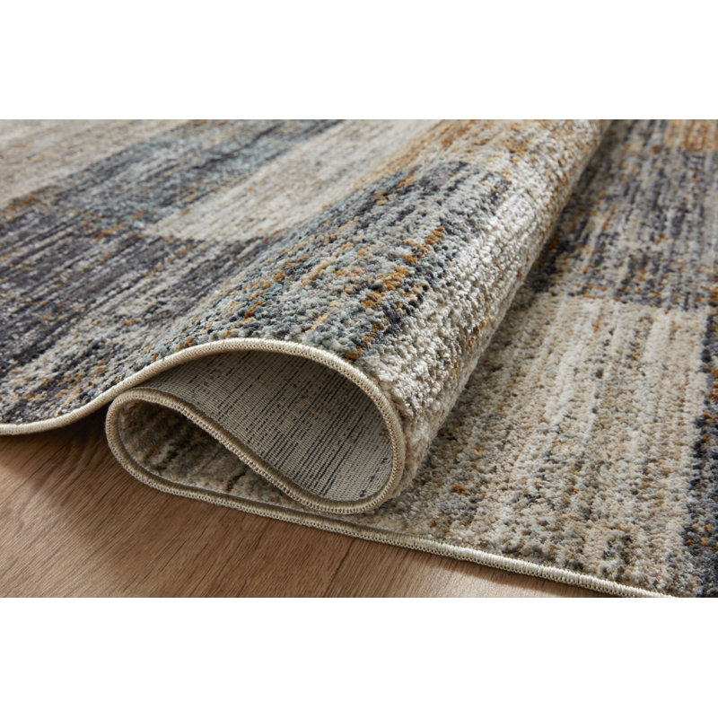 Abstract Machine Woven Polyester Area Rug in Gray/Gold, Square 1'6"