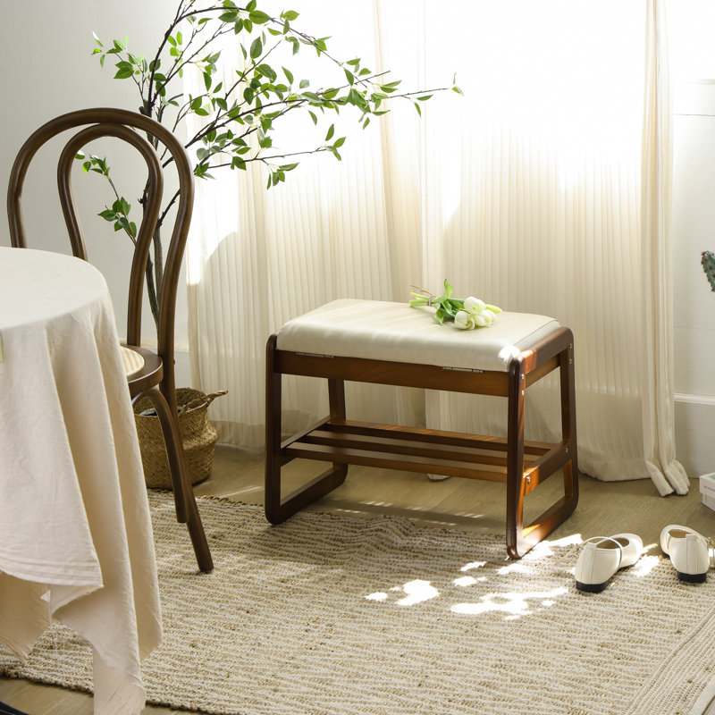 Banc de rangement en similicuir, Brun, Beige