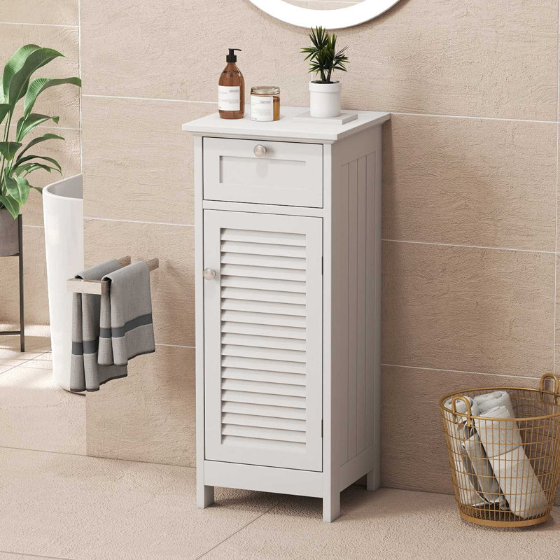 1-Drawer Free-standing Bathroom Cabinet, White 12.6x11.8x34.3in