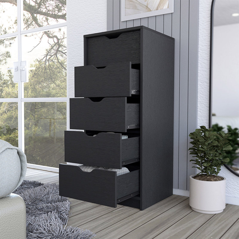 Kamran Dresser Kamran, Five Drawer Narrows, Width X 17,7, Black