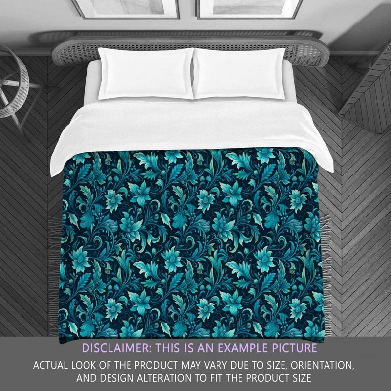 Machine Printed Comforter, Twin Comforter, Black/Turquoise