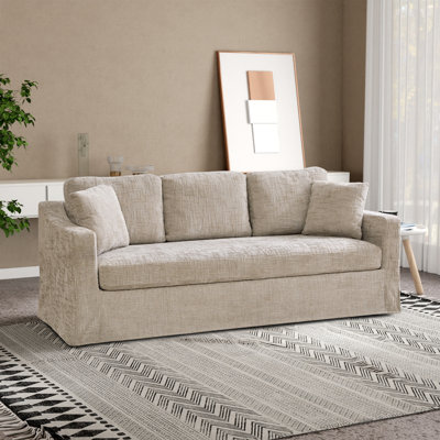 83.8" W Upholstered Chenille Slipcovered Sofa With Pillows