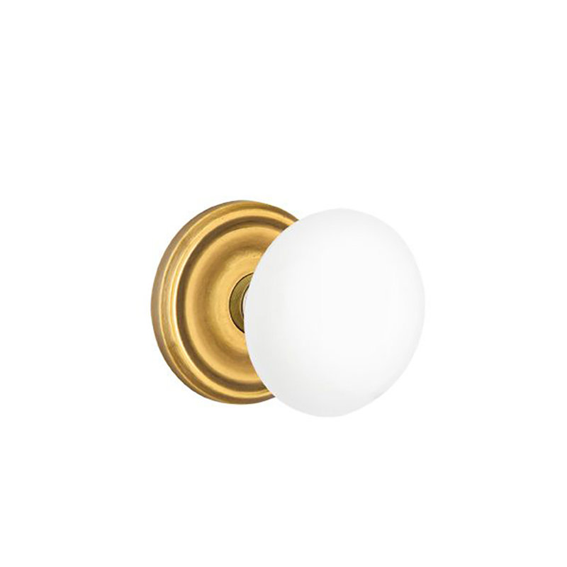 Privacy Ice White Knob with Regular Rose, French Antique Brass