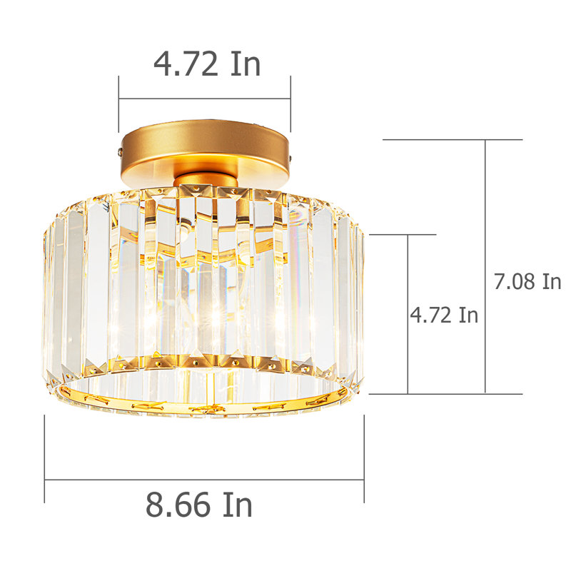 1-Light Semi Flush Mount Chandelier with Crystal Shade, 4.7" H x 8.7" W x 8.7" D