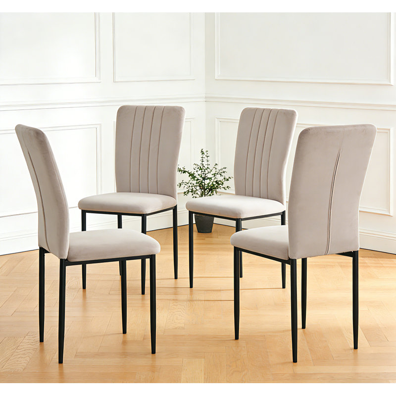 Gray Velvet Dining Chairs With Long Back, Set Of 4, Gray