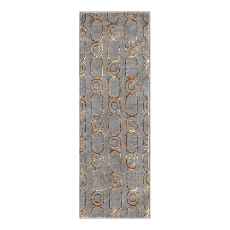 Tapis gris et doré Latitude Run® Colonne Nikica, Tapis de couloir 2 pi x 6 pi 1 po