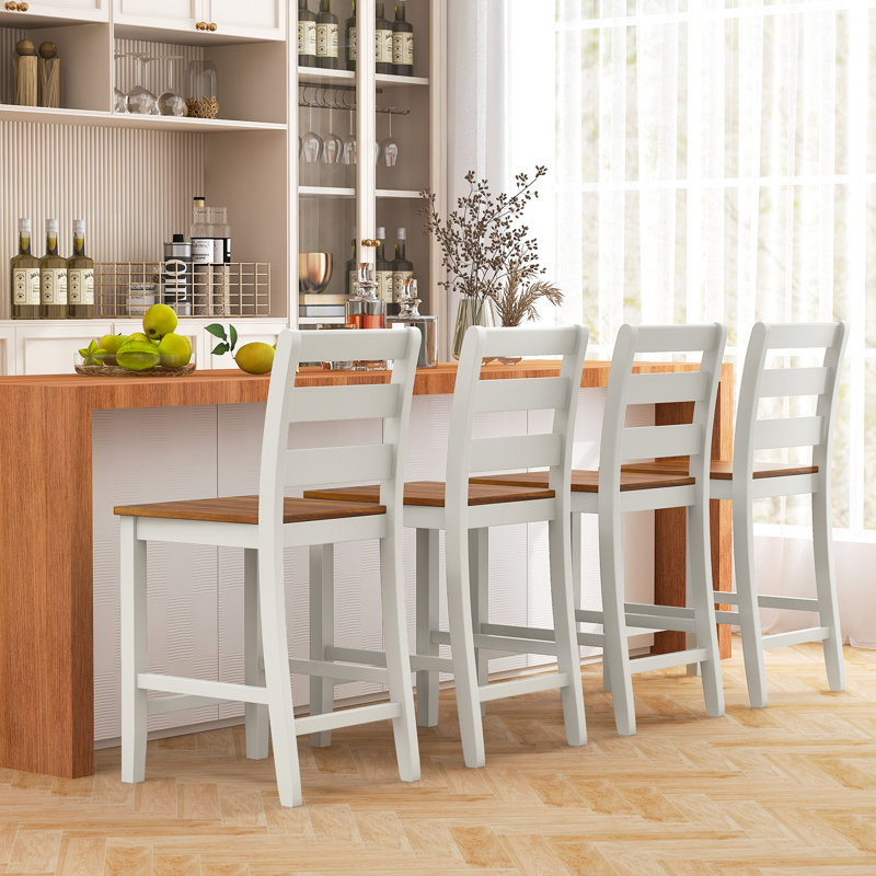 Bar Chairs  Wooden Counter Height Chair With Footrest  Rubber Wood Crossbars & Acacia Wood Legs  Rustic Armless Bar Stool For Kitchen Island  Pub & Restaurant