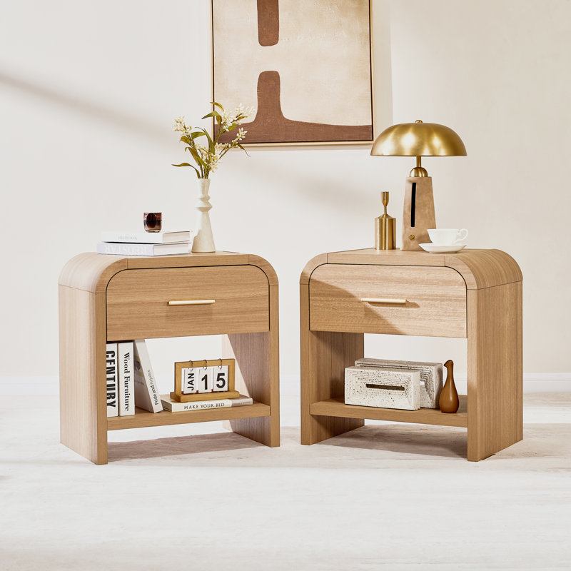 Table de chevet moderne avec 2 tables de chevet en bois, Naturel