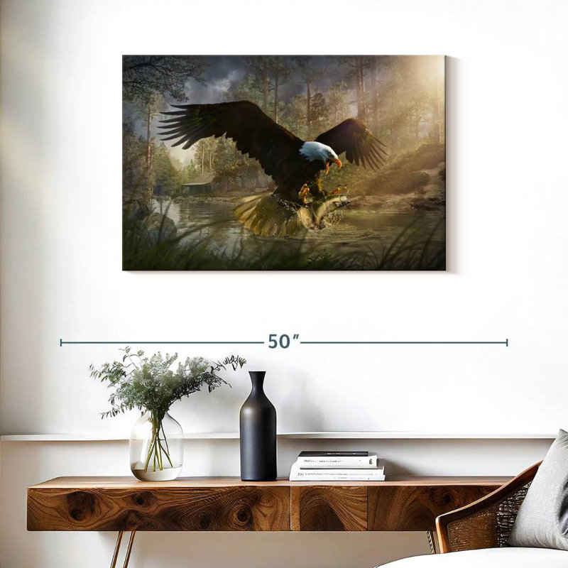 Brampt Bald Eagle Catching Fish, 24" H x 36" W