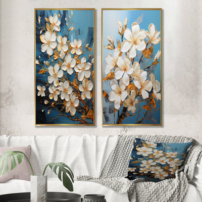 Golden Plumeria Radiance Flowers - ensemble de 2 reproductions d'art sur toile Plumeria