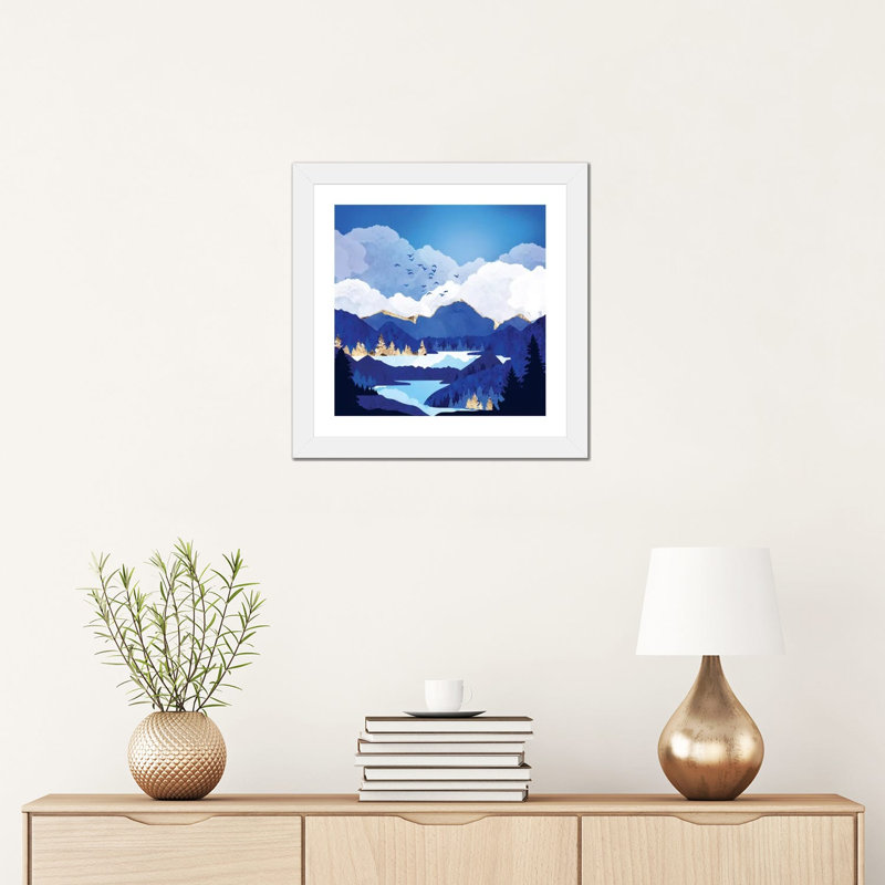 «Blue Lake», reproduction d'impression, Blanc, H 16 po x l 16 po x p 1 po, Papier encadré blanc