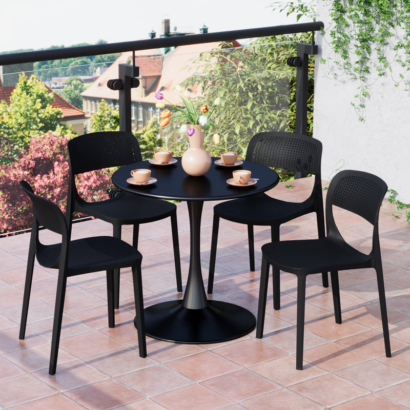 Ensemble repas d'extérieur rond, Noir