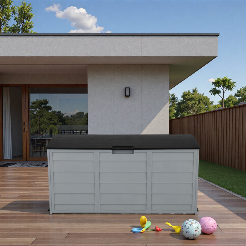 75Gal 260L Outdoor Garden Plastic Storage Deck Box Chest Tools Cushions Toys Lockable Seat, Dark Gray