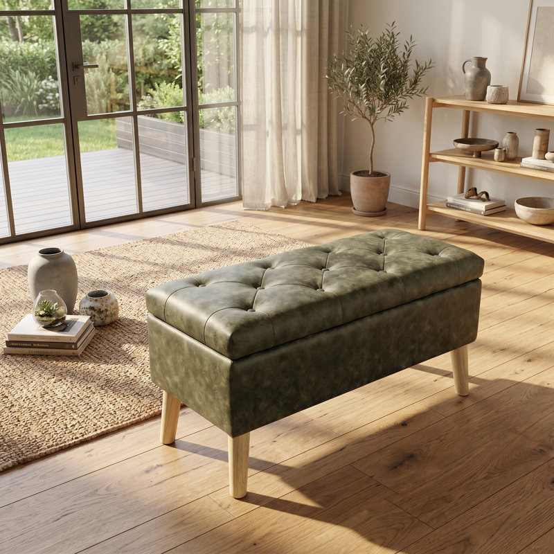 Banc avec repose-pieds de rangement moderne avec plateau intégré | Repose-pieds rembourré, banc de lit et compartiment de rangement caché