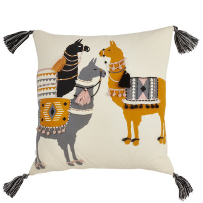 Aiko Llama Pack Design Cotton Throw Pillow