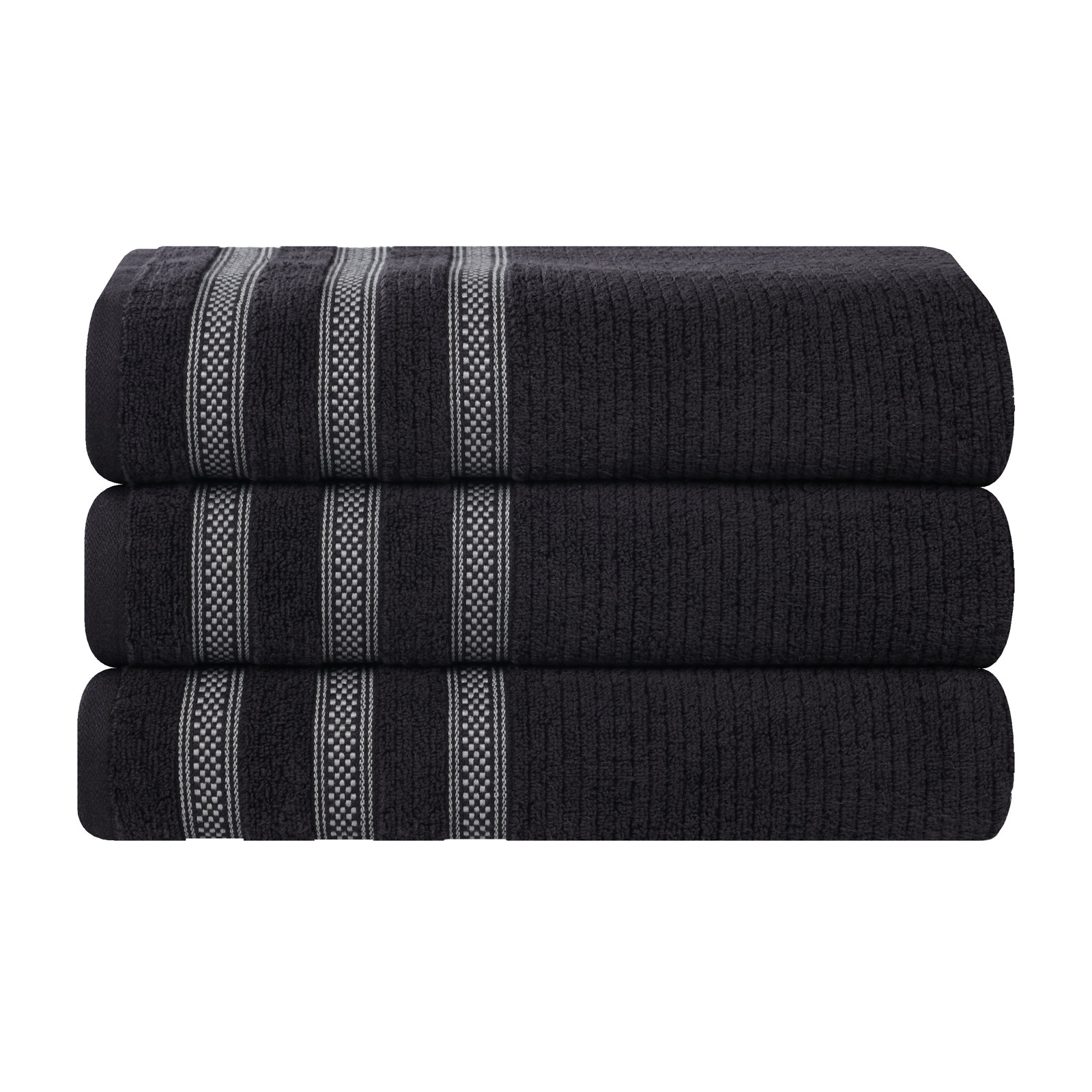 3-Piece Geometric Zero-Twist Cotton Towel Set, Black