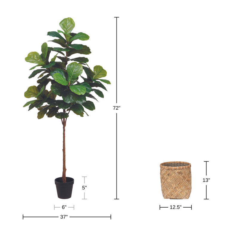 Daytona Faux Fiddle Leaf Fig Tree in Cement/Bamboo Planter