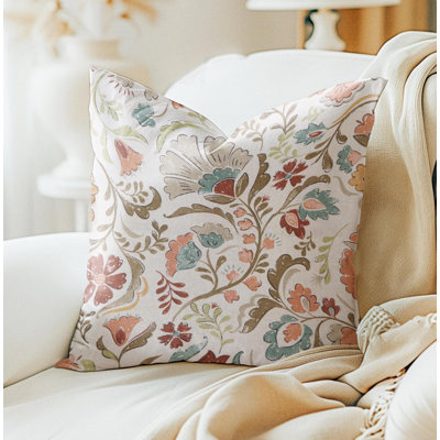 Orange Teal Floral Pillow cover