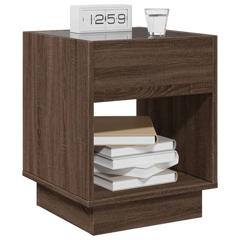 Daquana 40cm W Manufactured Wood Bedside Table, Brown Oak