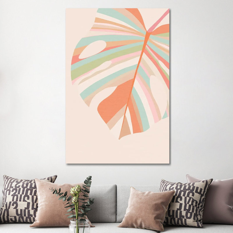 Monstera Leaves Pink Violet Red by Dominique Vari - Print on Canvas, 66.04 cm H x 45.72 cm W x 3.175 cm D, Wrapped Canvas
