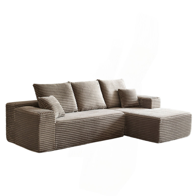107-Inch Rabbit Hair Sofa, Brown, Right Hand Facing