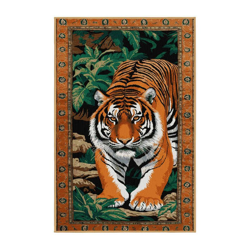 Tapis lavable avec tigre royal du Bengale, Rectangulaire 7 pi x 10 pi