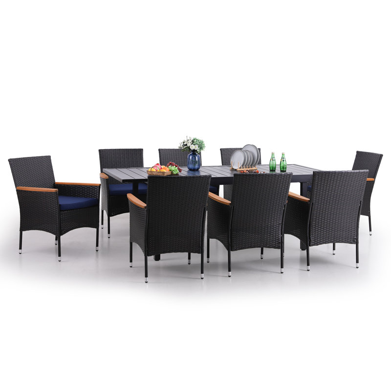 Leonard 8 - Person Patio Dining Set with Extendable Rectangular Table , Cushions Included