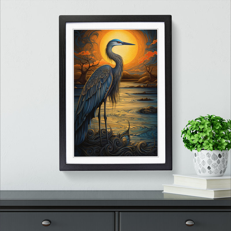 Heron Nouveau - Framed Print