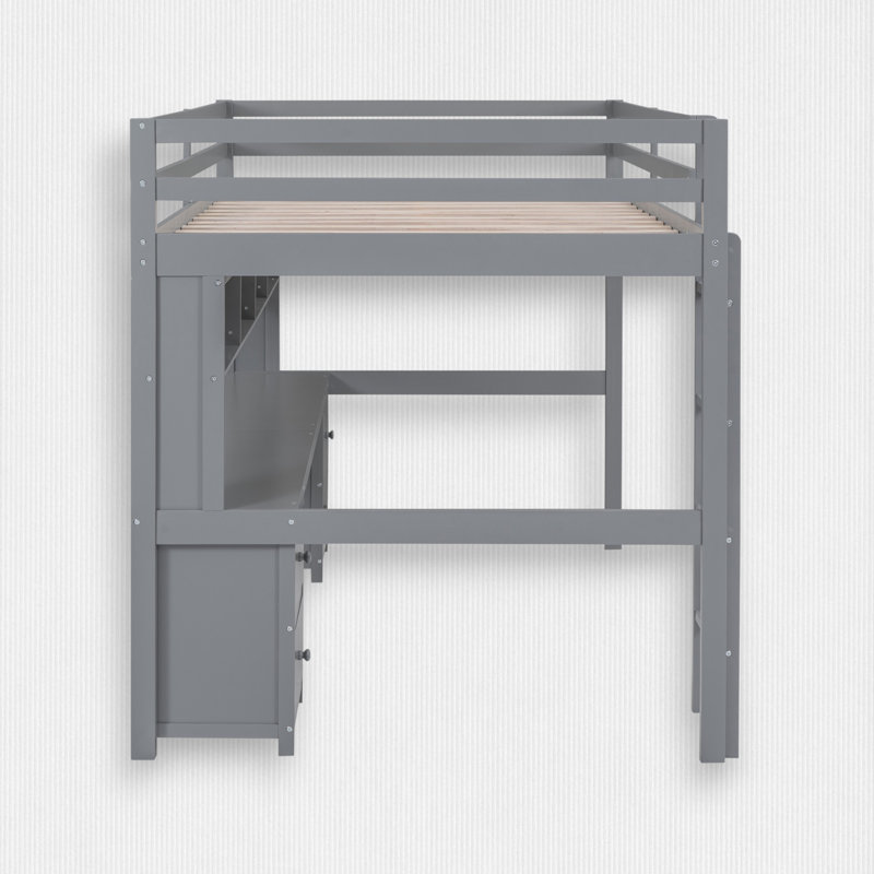 Loft Bed With Built-In Desk, Bookcase, Usb, Full Size, Gray