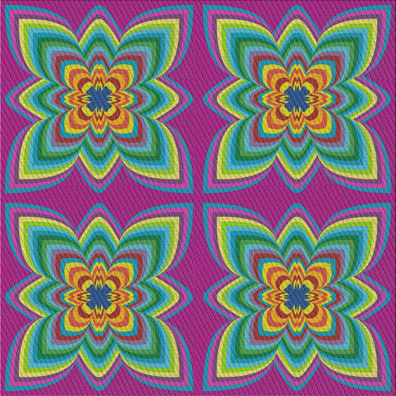 Tapis rose / vert / jaune, Carré 4 pi