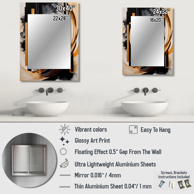 Gold Touch Art Deco I - miroir mural décoratif abstrait, miroir moderne, art imprimé en métal, 40 po x 30 po