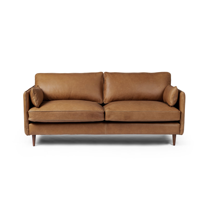 Huger 76'' Top Grain Leather Sofa, Palmero Cognac Genuine Leather, Almond Beech