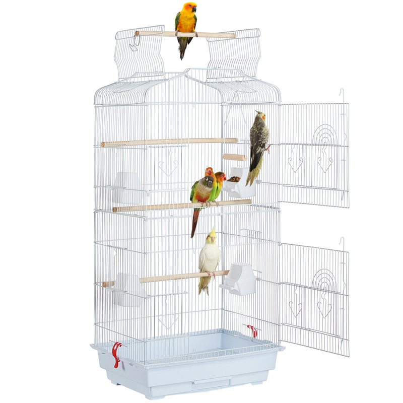 104.5cm Iron Victorian Top Table Top Bird Cage with Perch, White