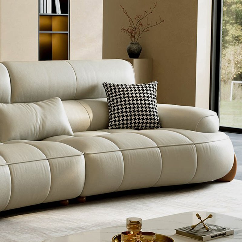 Canapé modulaire en cuir véritable kaki clair