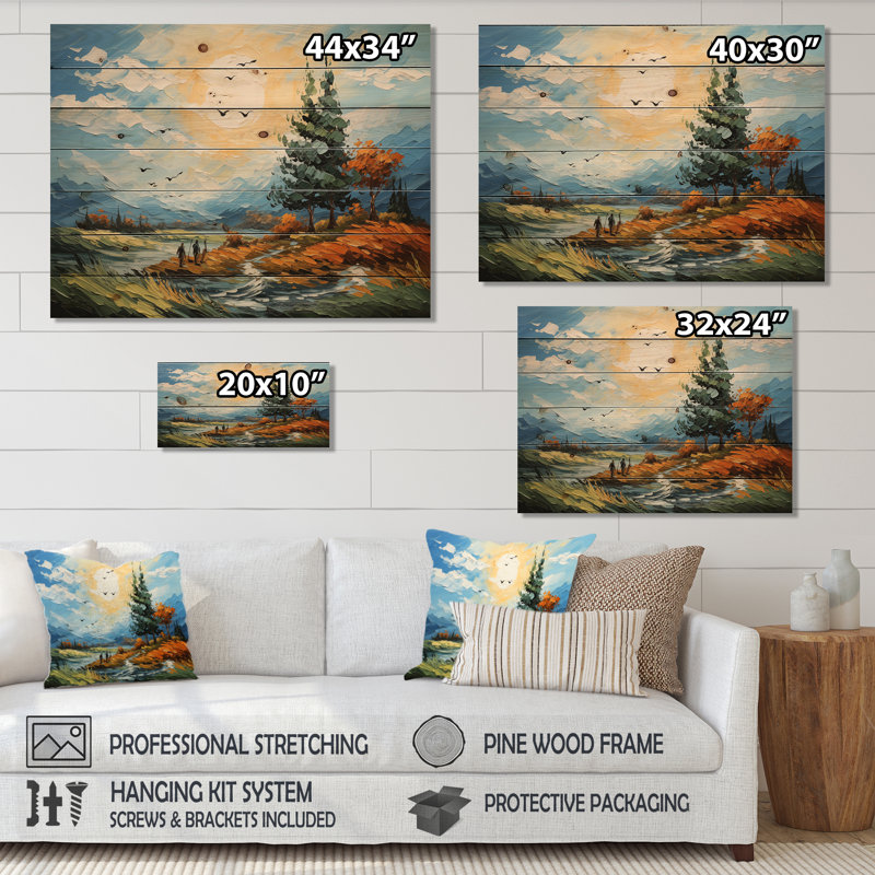 «The Swaying Cypress Pointillism VII - Vangogh Landscape», art mural sur bois de pin naturel, H 10 po x l 20 po