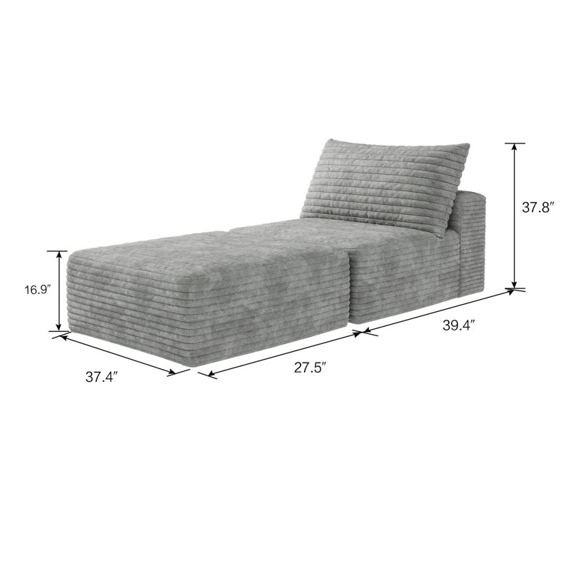 Canapé-lit 66,9 po, fauteuil convertible avec coussin, Velours côtelé gris