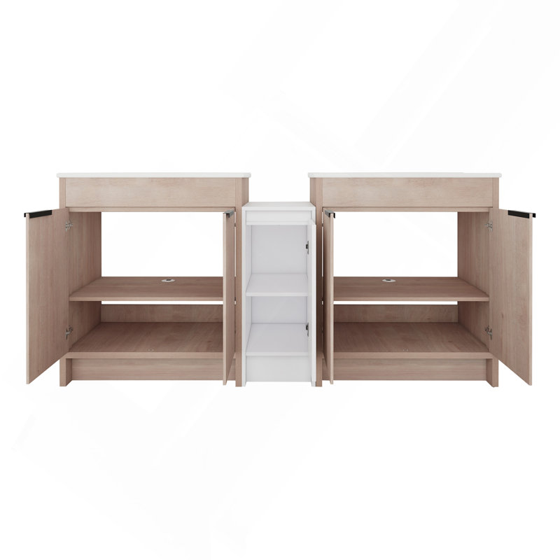Meuble-lavabo autoportant de 72 pouces avec lavabo en céramique et armoires de rangement, porte à fermeture douce, armoire combinée