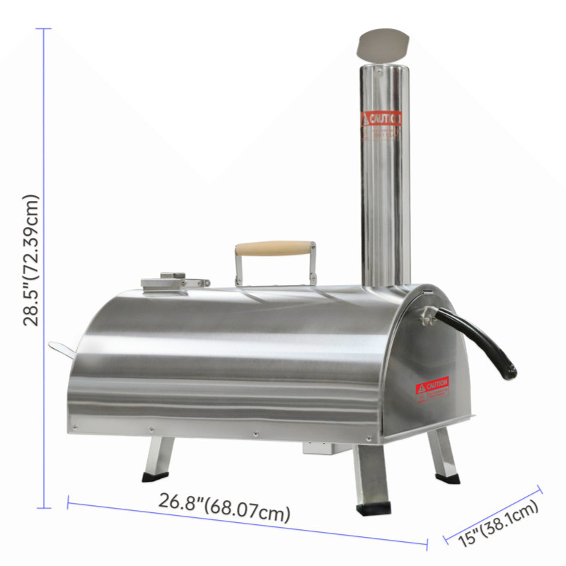 Silver Stainless Steel Wood Fired Outdoor Pizza Oven with Thermometer